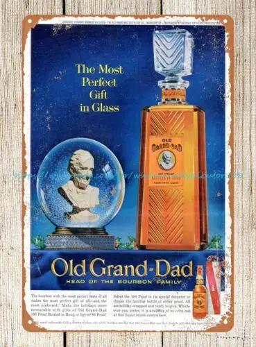 create plaque 1962 Old Grand-Dad Bourbon Christmas ad metal tin sign