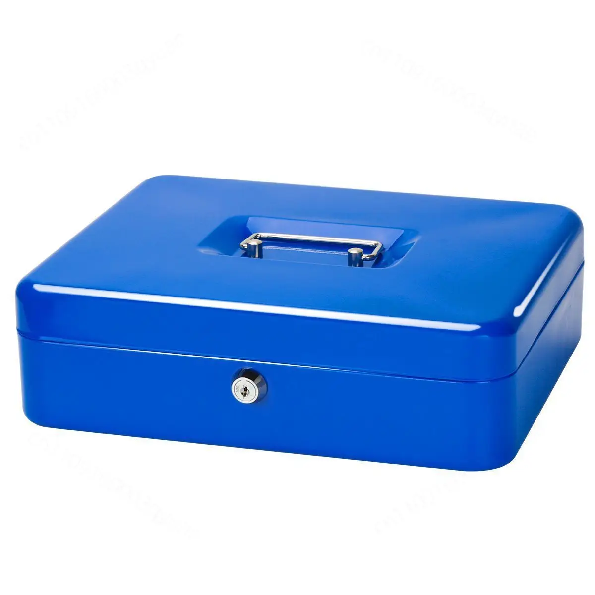 Large Portable Key Lock Cash Box, Metal Money Storage Safe Box for Coins Bills Documents, Blue & Black Optional