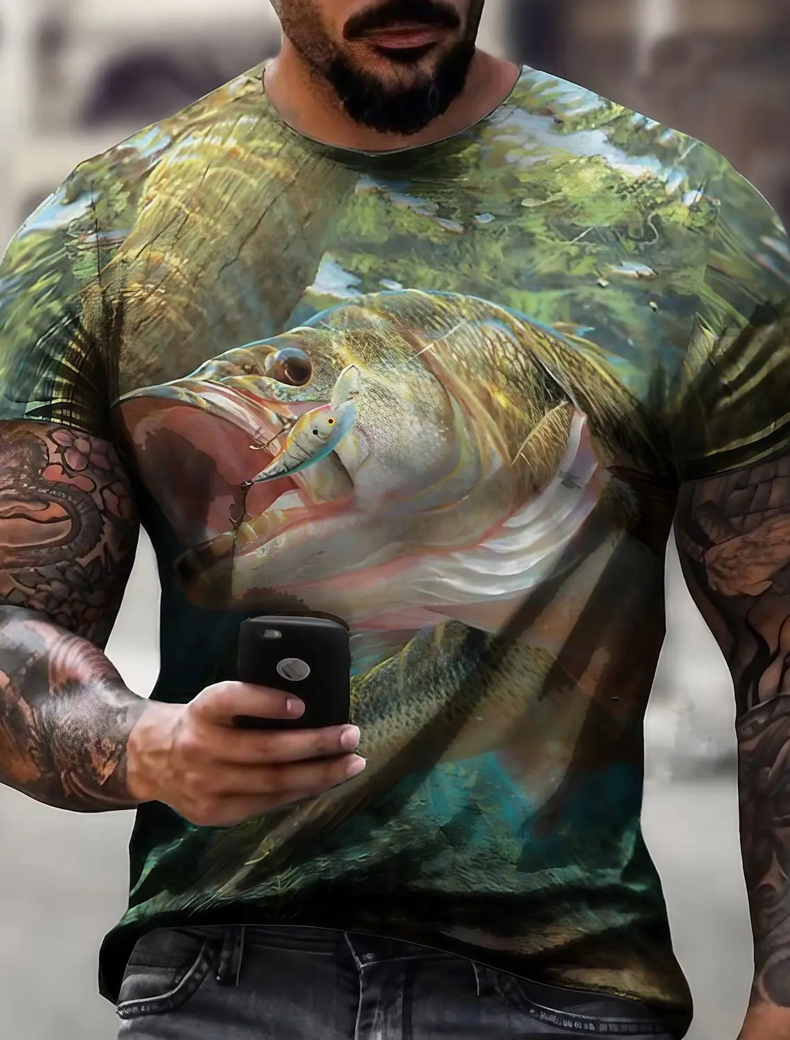 Men\'s T-shirt Fish 3D Print Outdoor Street Short Sleeve Print Clothing Apparel Sports Designer Fishing Casual shirts for men