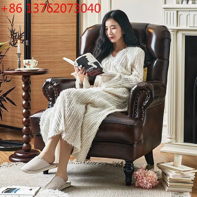 

Американское винтажное кожаное кресло Tiger из воловьей кожи с пуговицами, французское одноместное кресло-софа