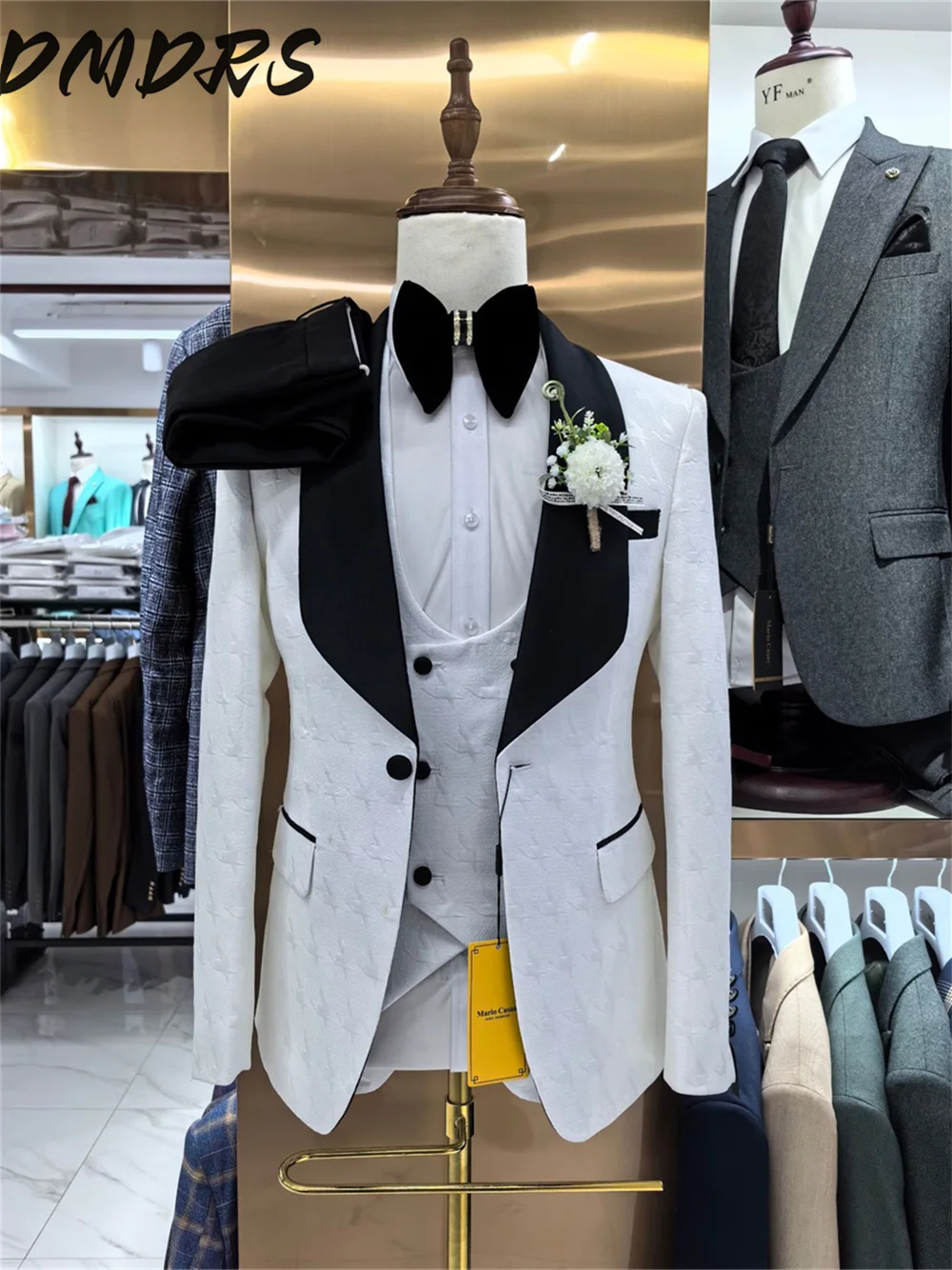 Charismatic Jacquard Men's Suit set For Wedding Dress Tailored Formal Autumn Winter Suit Jacket Vest Pants For Men Groom