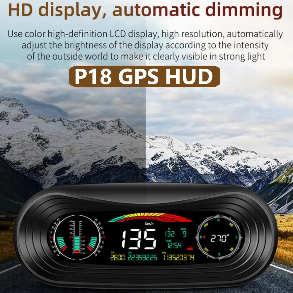 

New P18 HUD Head Up Display Car GPS Slope Meter Multi-Function Inclinometer off-Road GPS Tracker Speedometer Gradient Meter