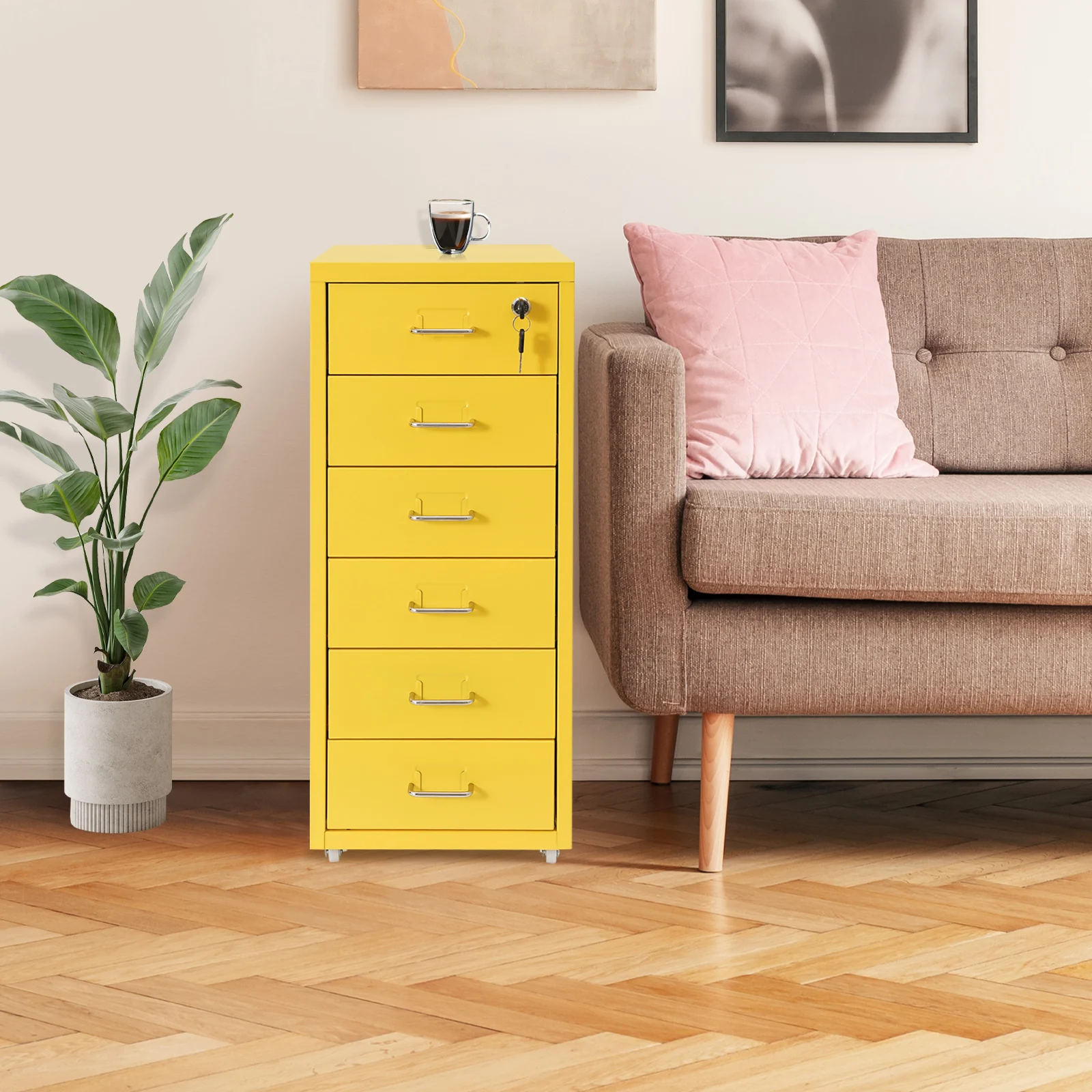 

6-Tier Rolling File Cabinet w/ Lock & Keys, Mobile Storage Organizer for Office Home, Secure Confidential Document Filing System