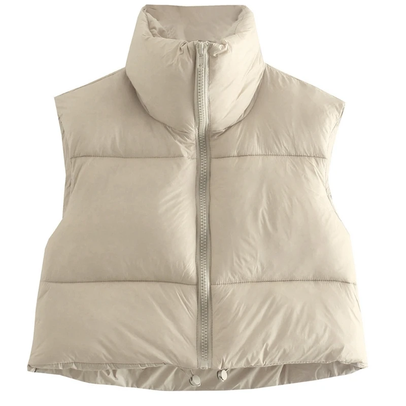 Gilet bouffant léger sans manches pour femmes, chaud, fermeture éclair, col montant, vêtements d'extérieur