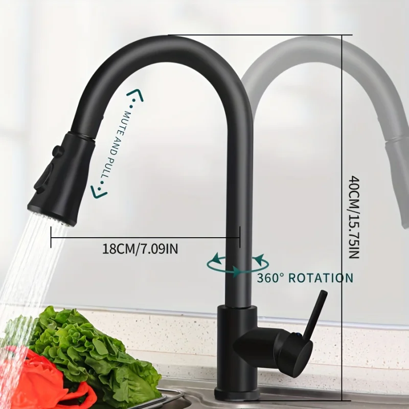 304 Stainless Steel Modern Kitchen Faucet with Pull-Out Spray Head, Single Handle Single Hole Installation, Dual Function