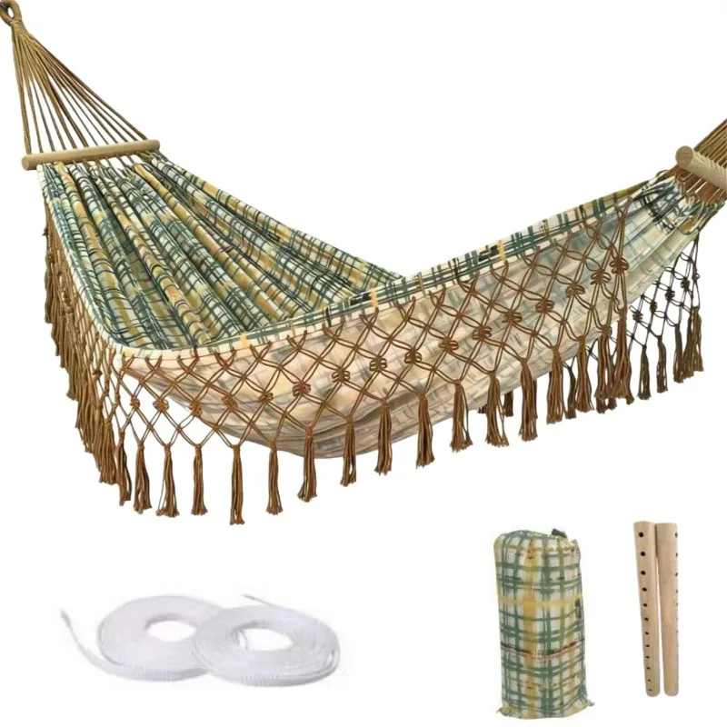 Bohemian Style Fringed Hammock for Home Balcony, Courtyard or Backyard Relaxation. Outdoor Camping Hanging Tree Hammock
