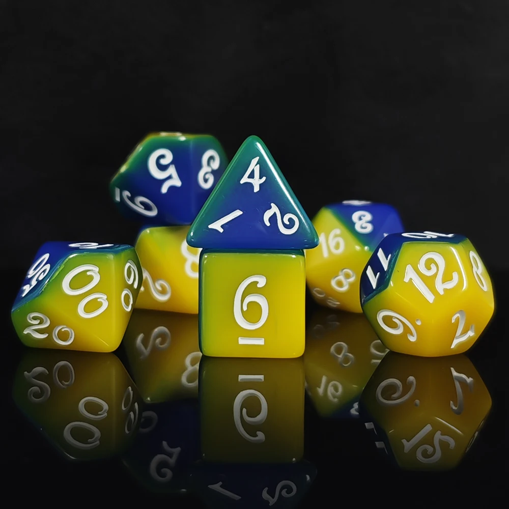 Blue & Yellow Dual Color Polyhedral Dice Set 7pcs D4-D20 for DND RPG MTG Tabletop Games for D&D TRPG Board Game view 6