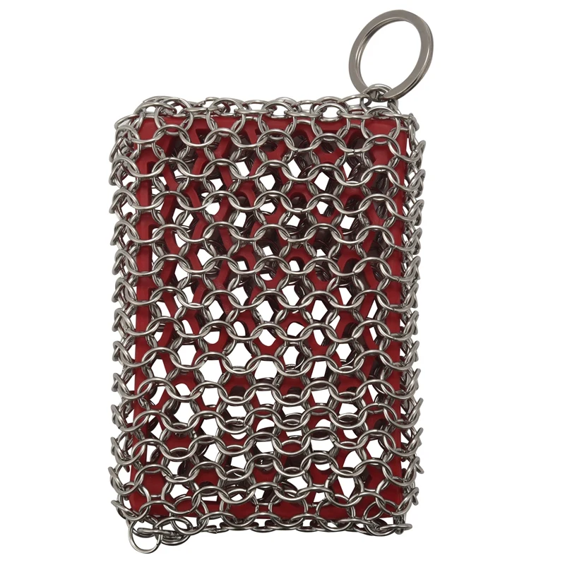 Cast Iron Skillet Cleaner,316 Stainless Steel Chainmail Cleaning Scrubber Silicone Scrubber,For Kitchen Cookware