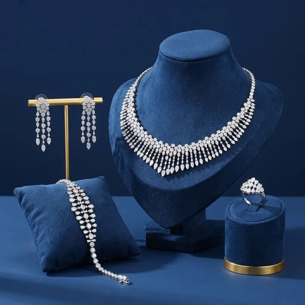 Bride Talk Luxury Waterdrop Tassel Jewelry Set 4Pcs Elegant Crystal Bridal Wedding Accessories for Women Chandelier Style