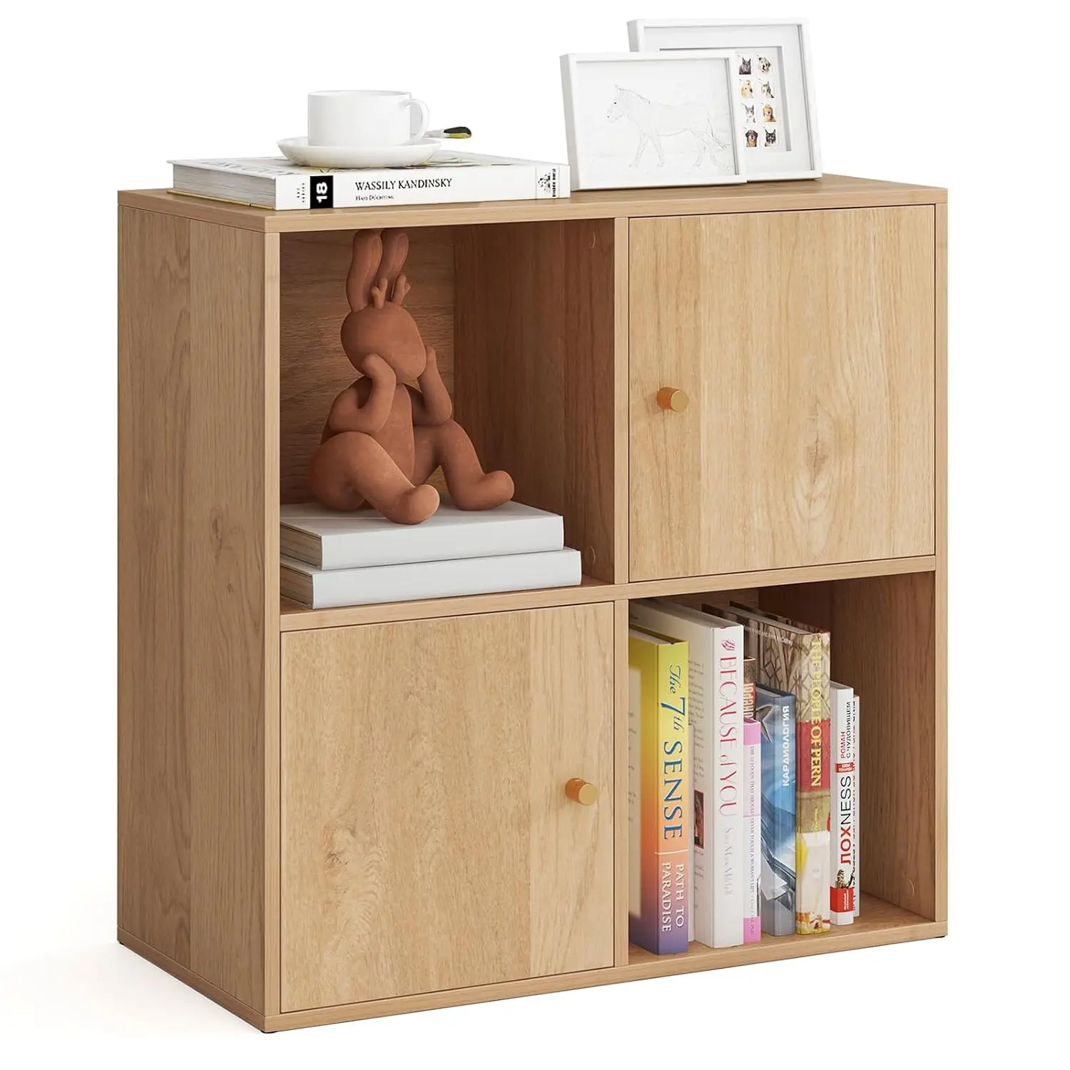 4 Cube 2Tier Bookcase Open Enclosed Storage Books CDs Movies Living Room Natural, Customized