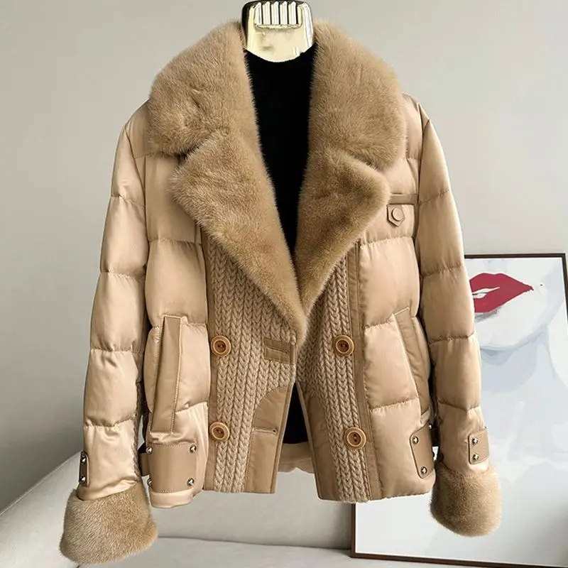 

Real Mink Fur Collar Winter Jacket Women Natural Thick Warm Loose Oversize Goose Down Jacket Streetwear Outerwear