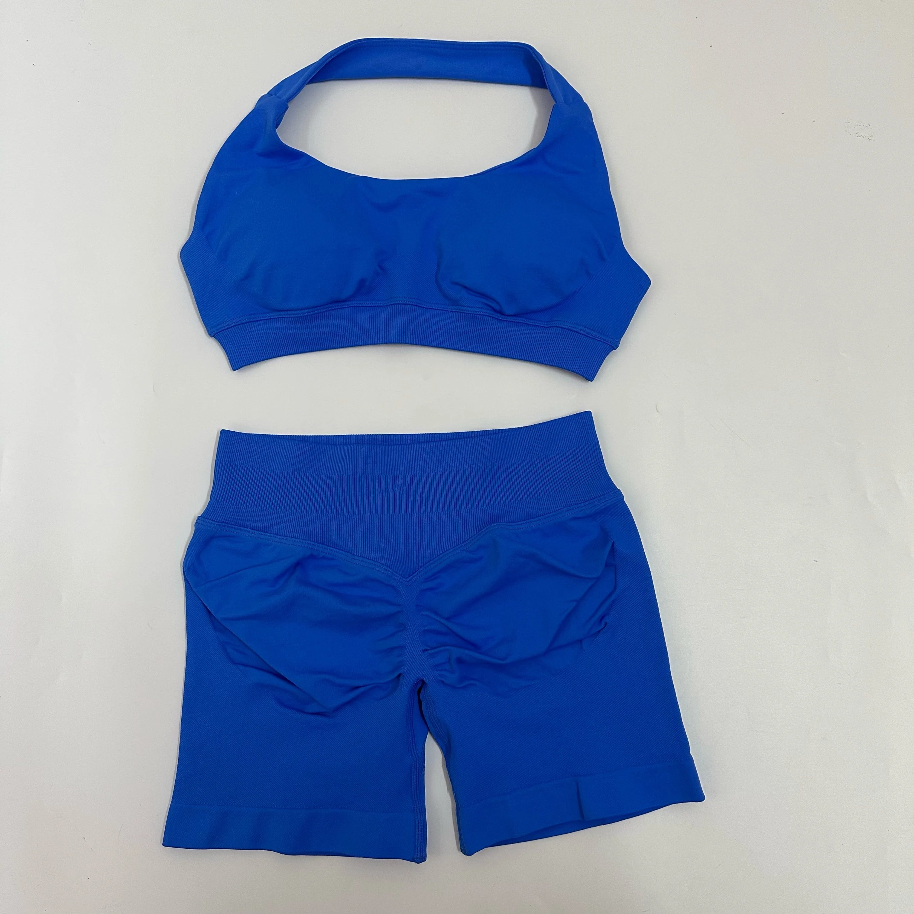 Yoga Seamless Yoga Set Women Fitness Clothing Summer Sportswear Scrunch Gym Shorts Halter Sports Bra 2Piece Sports Suits