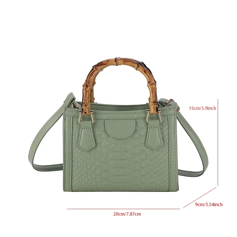 Brand Designer Shoulder Bag For Women Vintage Bamboo Top Handle Tote Solid Color Leather Handbag Small Square Crossbody Bag Lady