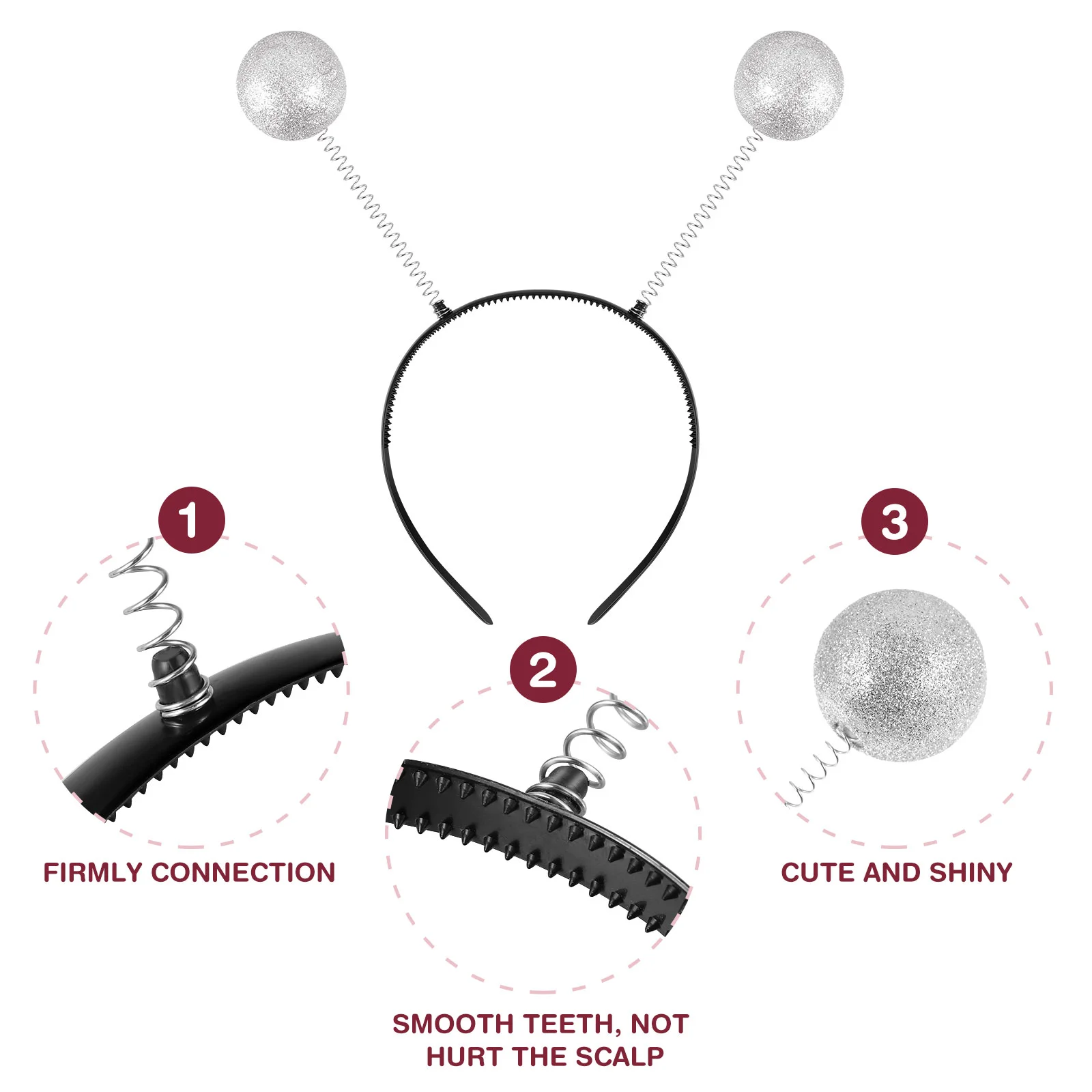 Amosfun 3 peças de cocar de bola de Natal, acessório de cabelo criativo para festa (bola branca), argola de cabelo para festa