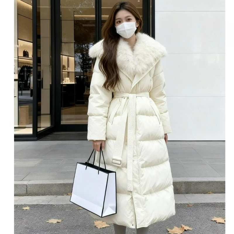 

2026 Winter New Beautiful Jacket with A Large Fur Collar White Zipper Down Cotton-padded Coat for Women A New Thick Warm Coats
