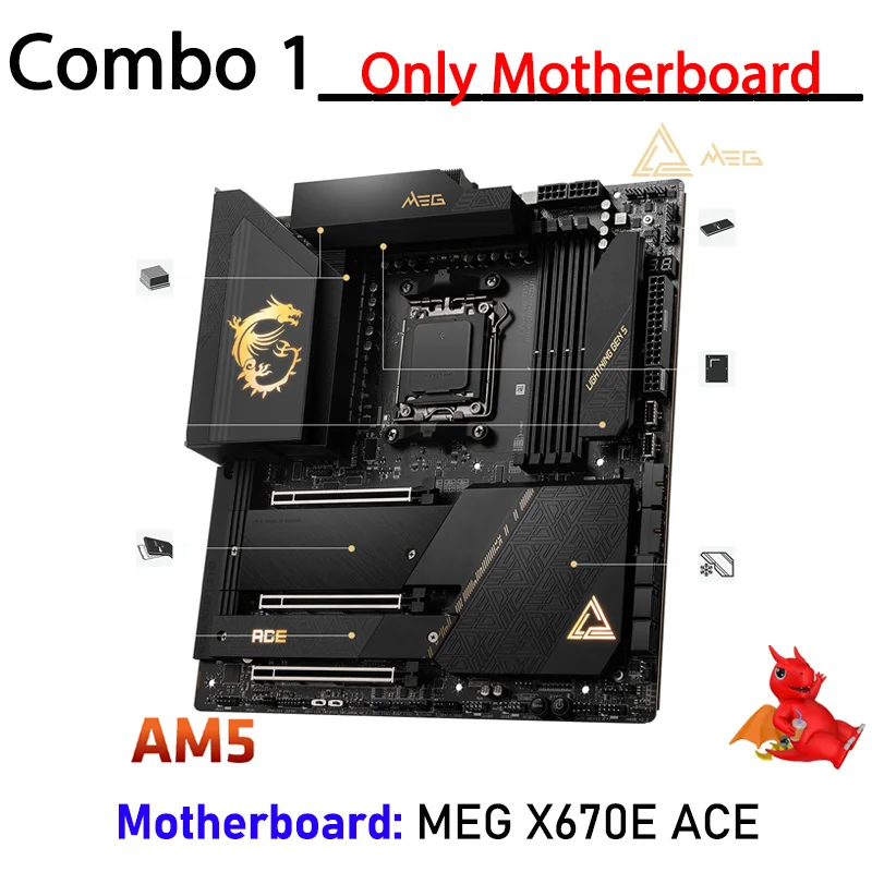 MSI MEG X670E ACE Motherboard AMD X670 AM5 Supports With AMD Ryzen 7000 Series R9 7950X Processor DDR5 AMD Ryzen R9 7950X Suit