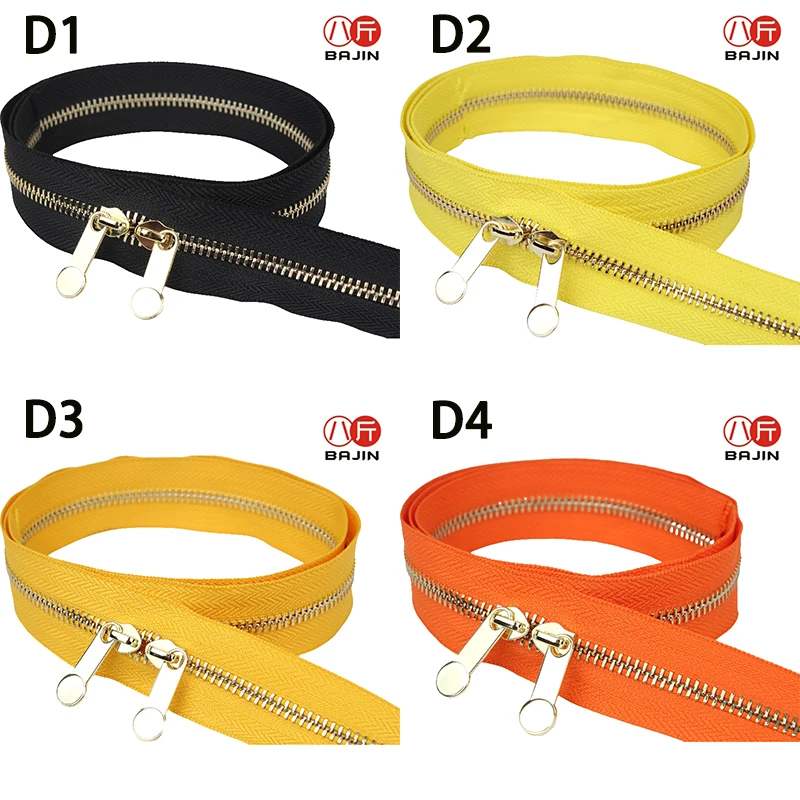 3#5# double sliders golden metal copper chain teeth zippers black yellow golden orange fuchsia purple open-end diy zipper