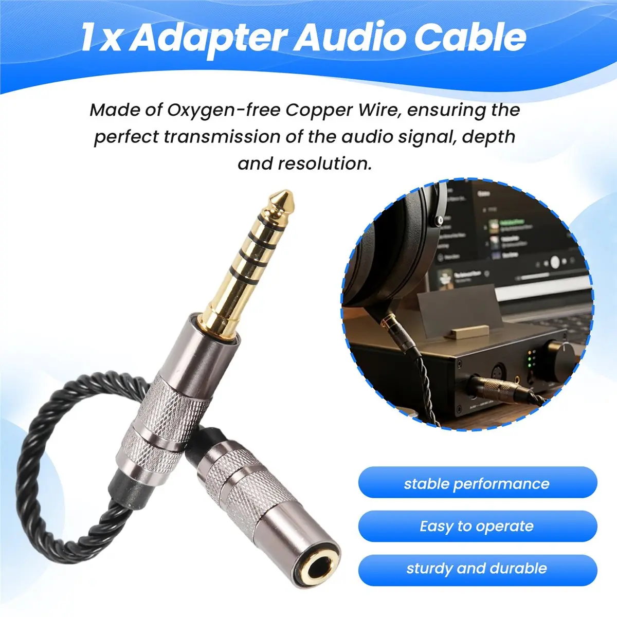 A73T HIFI 4.4MM Balanced Headphone Adapter Audio Cable 4.4 XLR 4 Pin Male to Female Angle