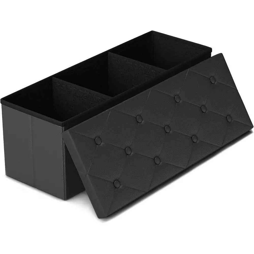 

Скамья-пуф для хранения, 43 дюйма, складной пуф с 2 разделителями, подставка для ног из искусственной кожи, прикроватная скамья, тумба для хранения или для гостиной