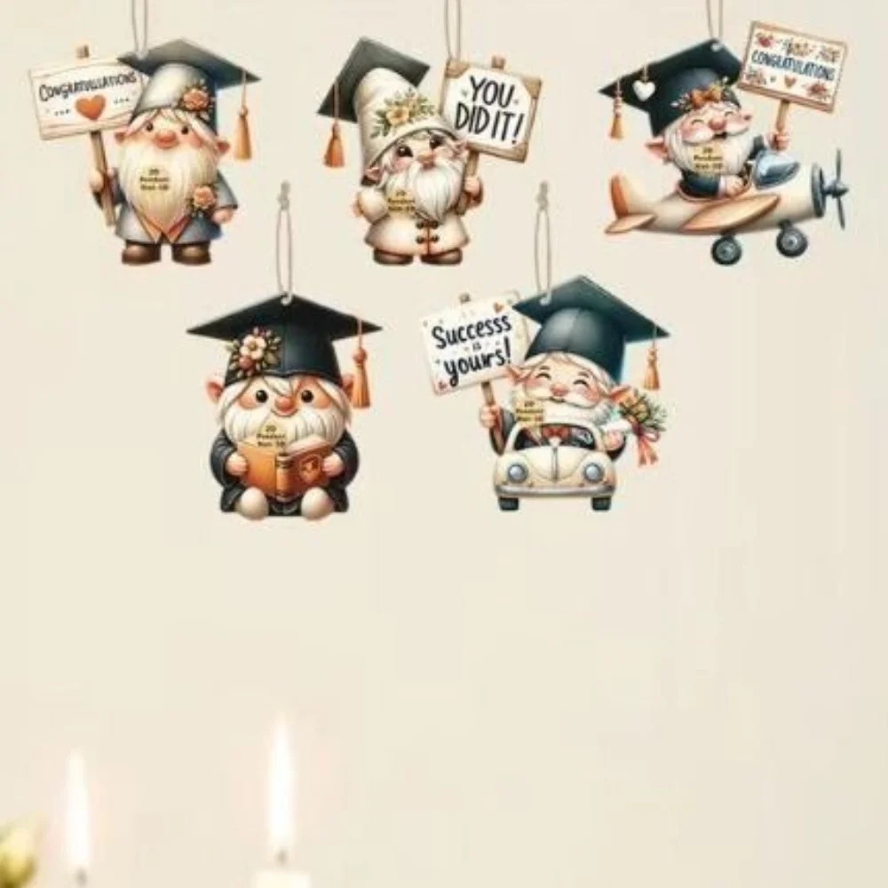 

24pcs Cute Graduation Dwarf Hanging Ornament 2D Funny Wooden Elf Dwarf Sign Unique Summer Party Supplies For Home Bedroom