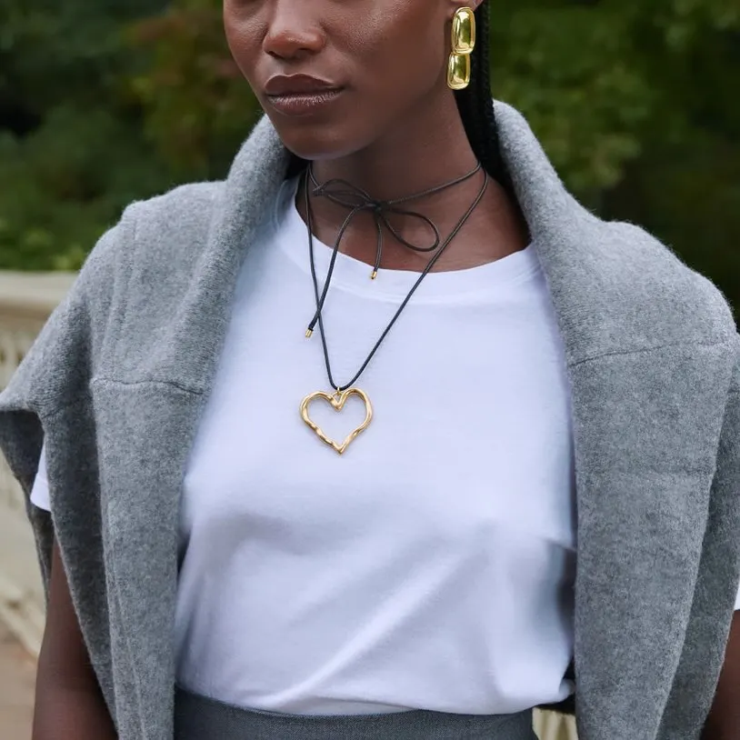 قلادة على شكل قلب هندسي مطلي بالذهب عيار 18 قيراط مع تصميم مجوف من الفولاذ المقاوم للصدأ سلسلة حبل شمع طويلة إبداعية #1