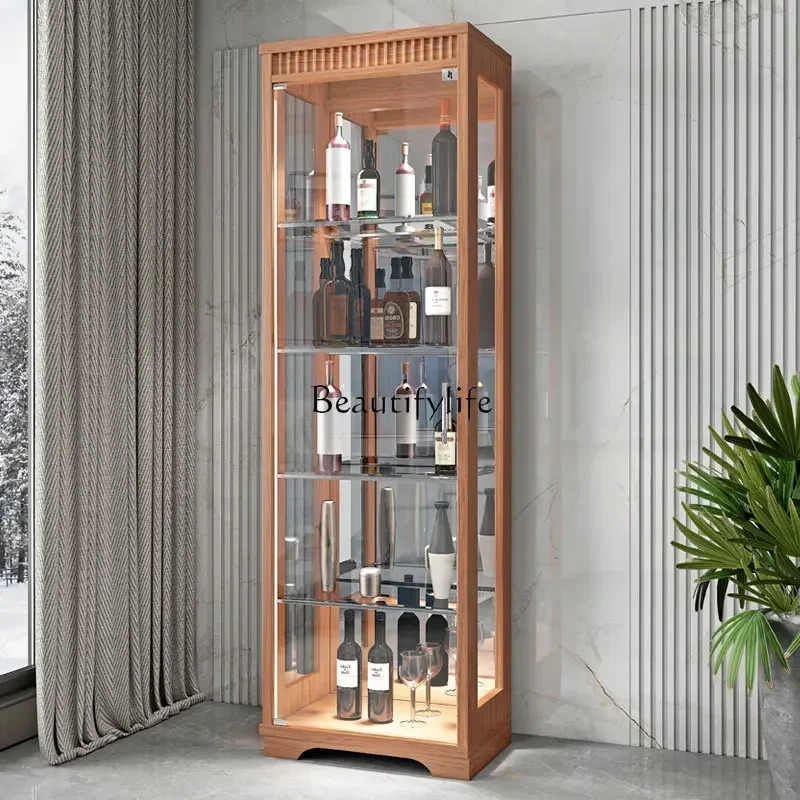 

44Custom Solid Wood Wine Cabinet Display Cabinet Living Room Wall-Mounted Integrated Home Simple Storage
