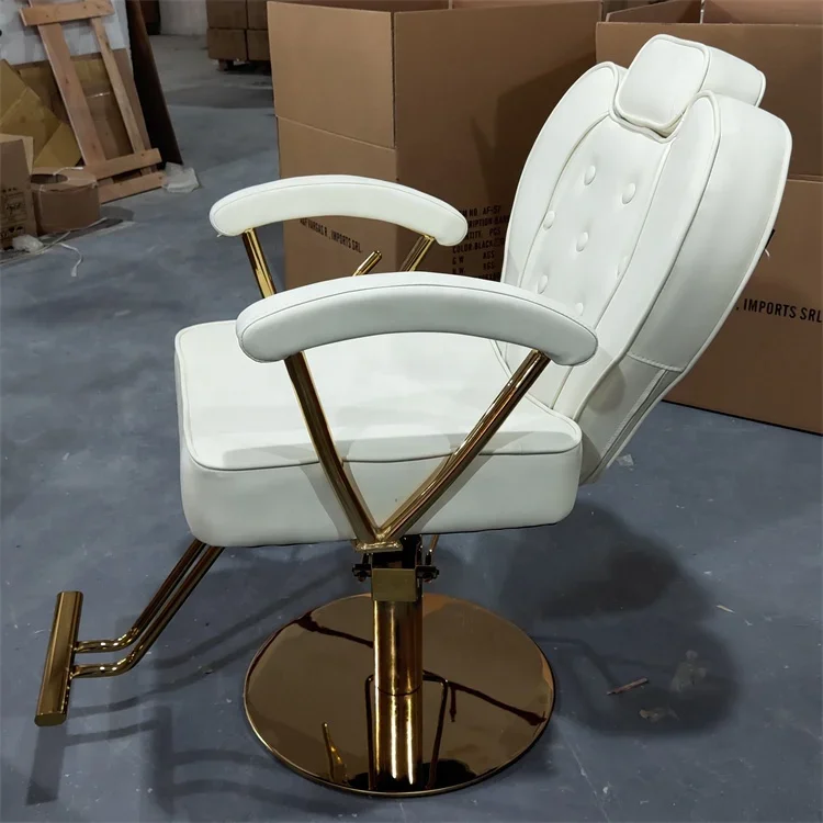 Siman hot sales salon shop furniture 2024 vintage antique green barber chair hydraulic with gold silver frame round base