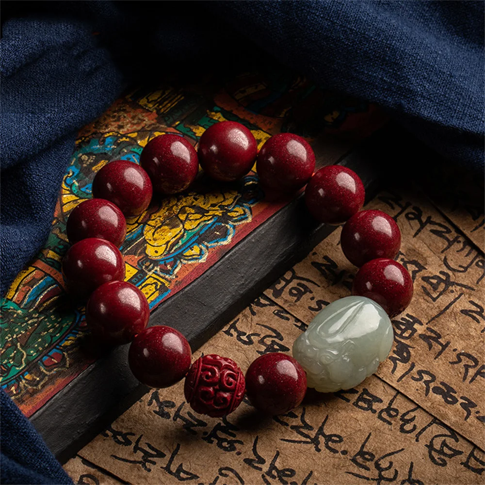 Raw Mineral Purple Gold Sand And Tian Jade Pixiu Hand String Men And Women In The Year Of The Transfer Of Buddha Bead