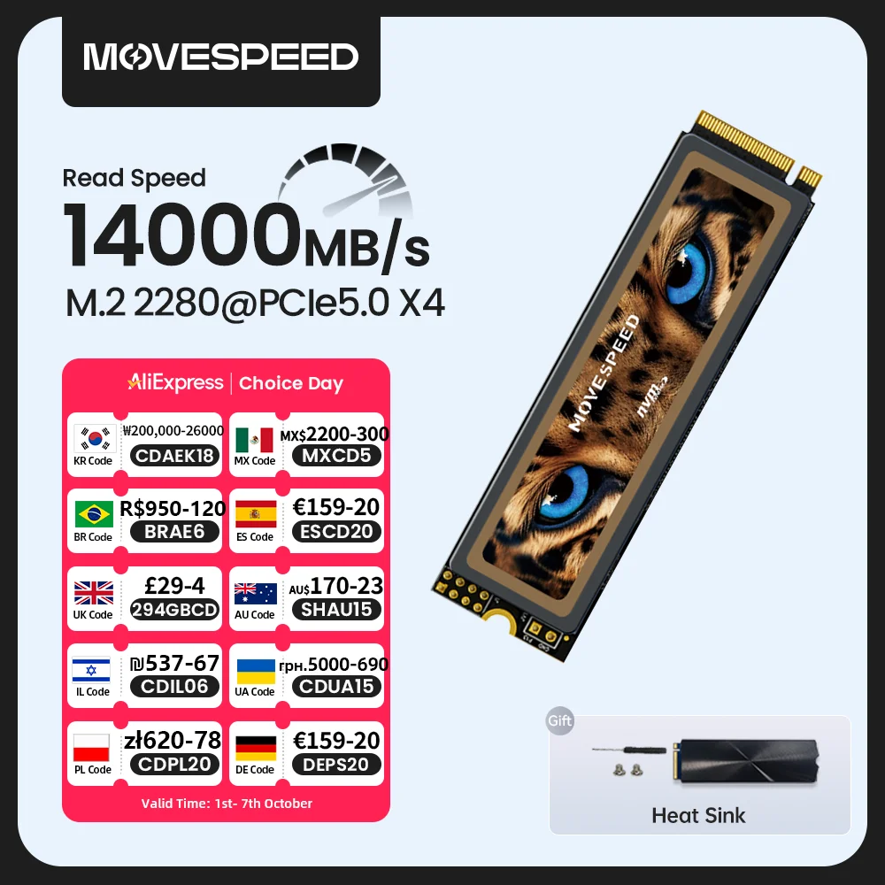 MOVESPEED 14000MB/s PCIe5.0 SSD NVMe
