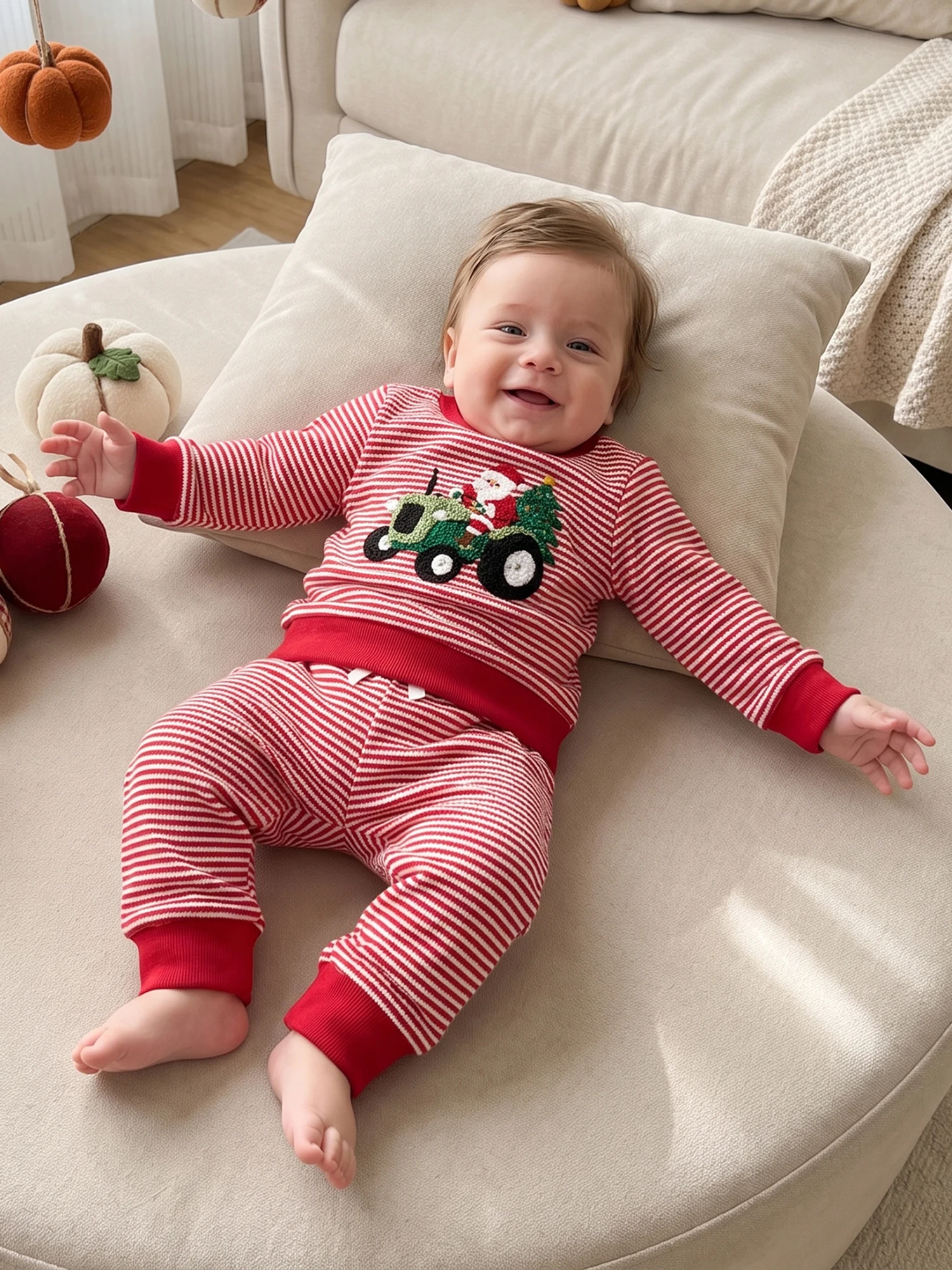 Embroidery Long Sleeve Sleeve Pullover Pullover Pullover-Stripe Long Pullover Stripe Pants Santa Embroidery Embroidery Long