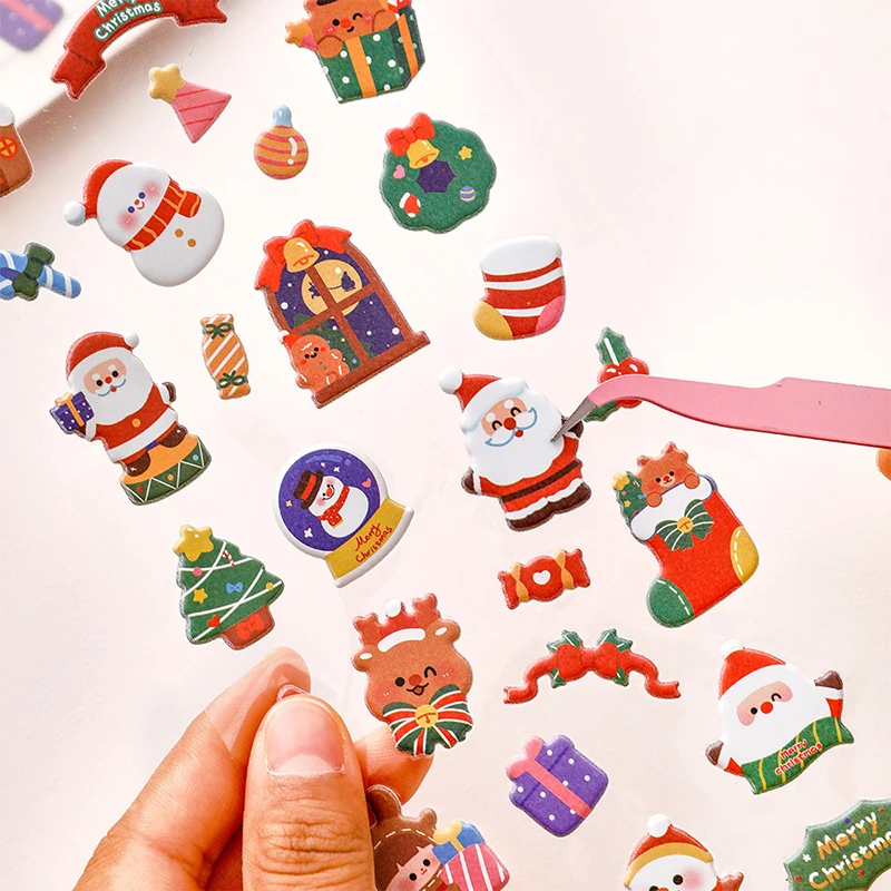 Pegatinas navideñas de dibujos animados para decoración de diario Kawaii, pegatinas de cuentas de mano DIY, suministros escolares de oficina, regalos para niños