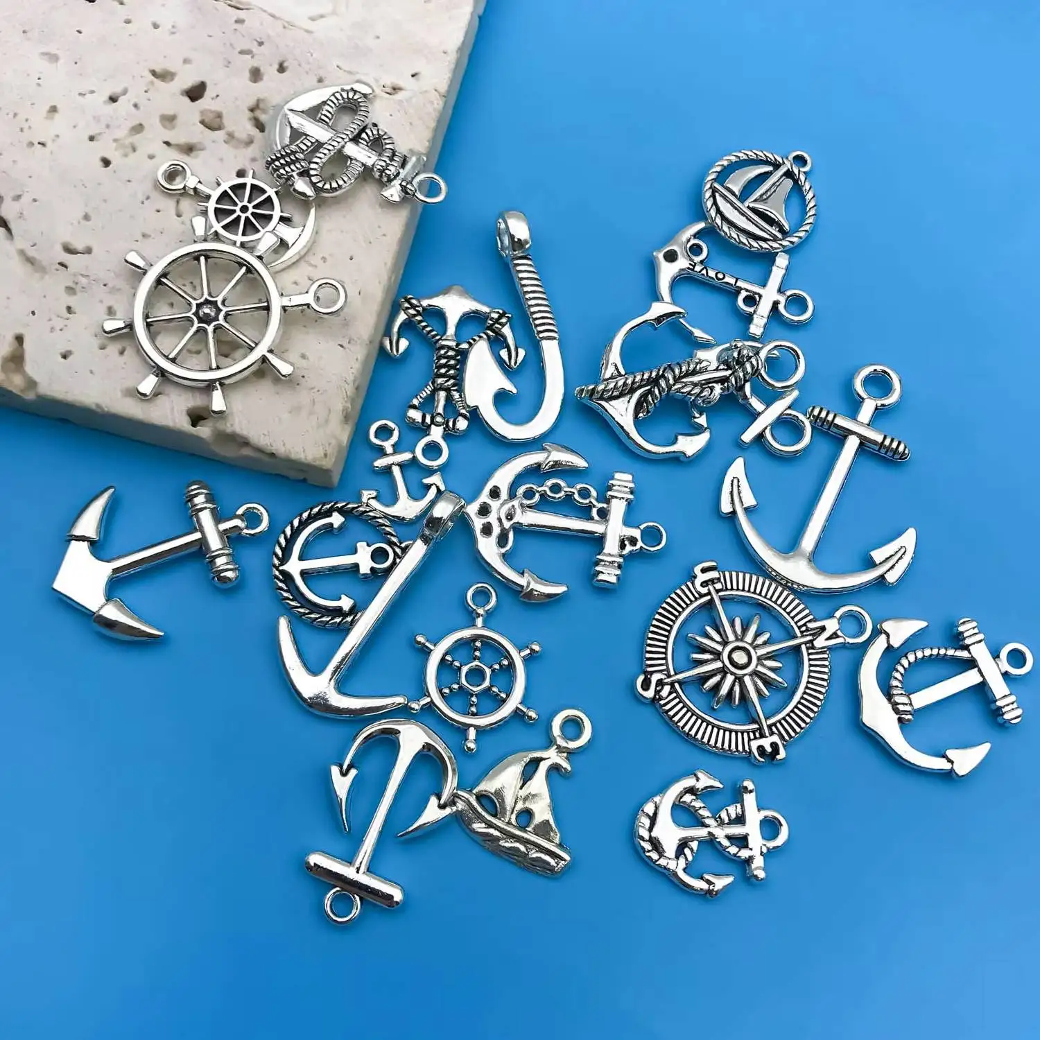 Mix 20 sztuk/paczka stop cynkowy antyczny srebrzysty statek kotwica w kształcie Charms wisiorki dla DIY naszyjnik bransoletka kolczyki biżuteria Handmade — zdjęcie 5