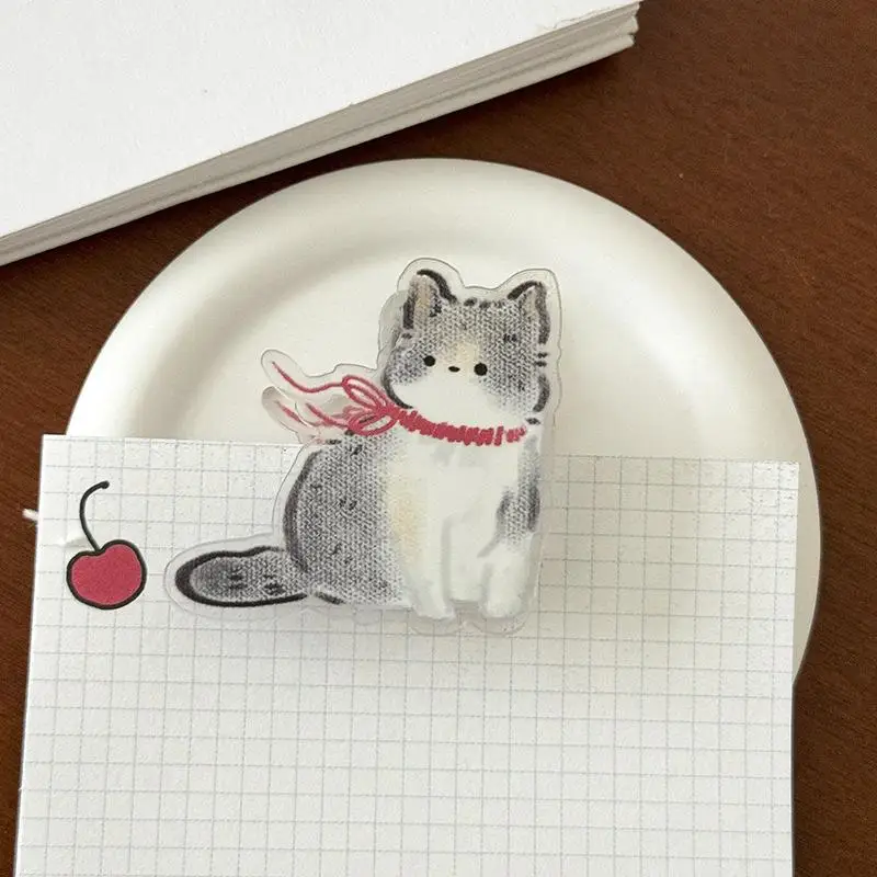 *7pcs/set Sealing Clamp Cat Cute PP Clip Paperclip Bookmark Cartoon Memo Clip Decorative Double Sided Acrylic Paper Clip Student