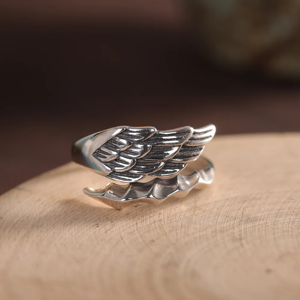 

Angels or Devil Unusual Asymmetric Glossy Silver Rings for Women Thai Silver Wing Scorpion Tail Opening Ring 925 Sterling Silver