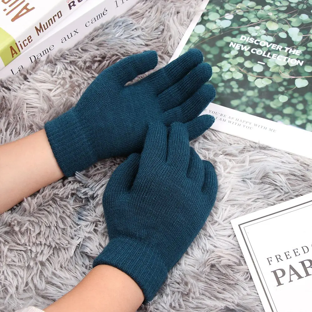 Unisex Thicken Full Fingered Gloves Lining Thermal Wrist Warmer Ribbed Knitted Gloves Winter Warm Women Men Mittens Gifts