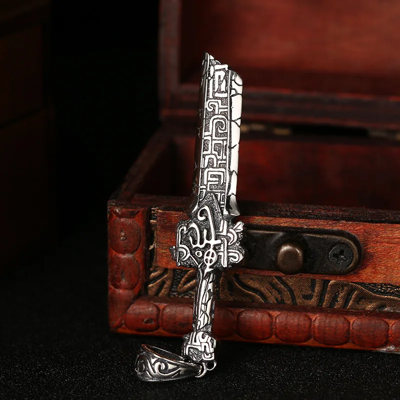 S925 sterling silver men's Broken Sword necklace pendant cut word pendant pendant personality Thai silver retro ethnic ornament