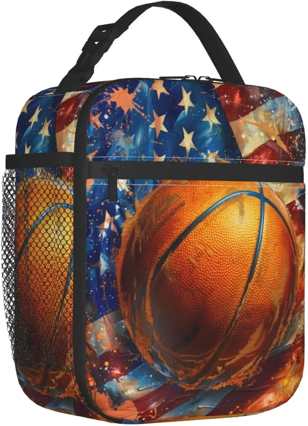 Girls Basketball Lunch Box for Work,Picnic,School,Travel,Hiking,Beach or Fishing Polyester Sport Basketball Theme Lunch Bag