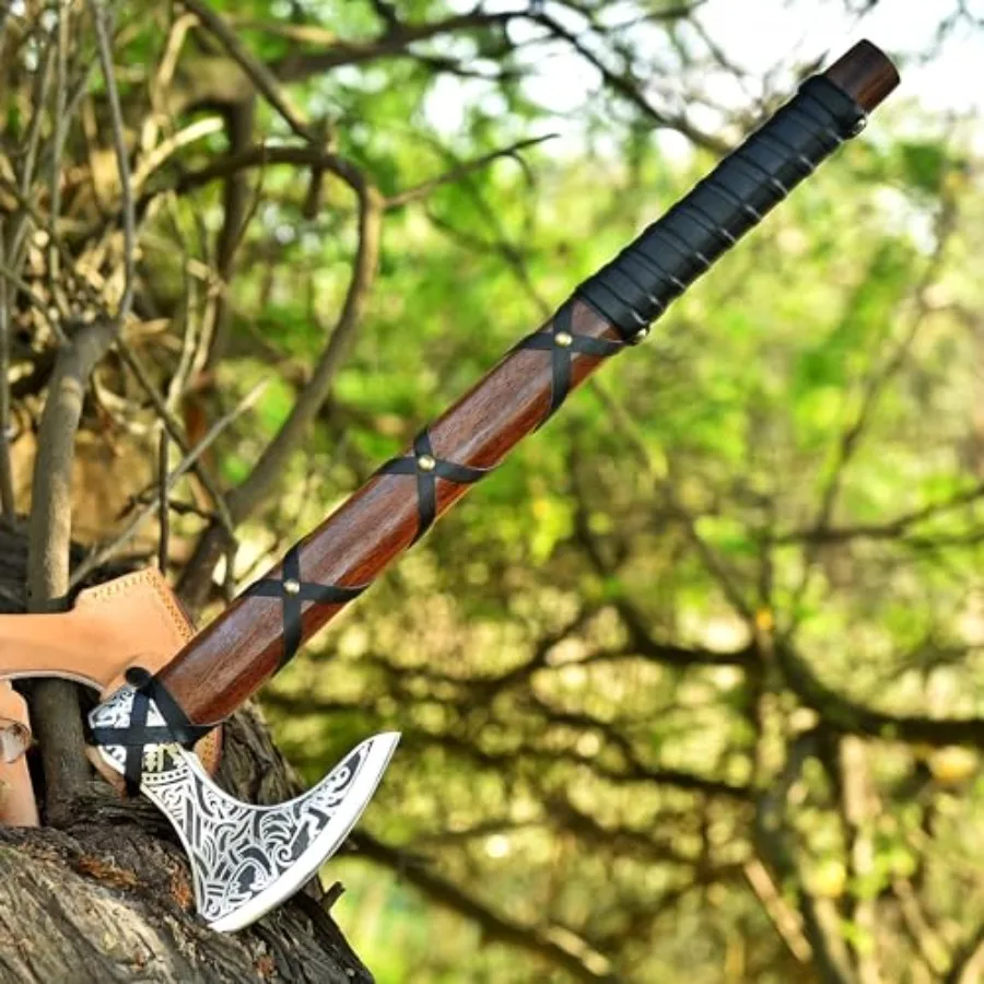 

Viking Axe Ragnar Lothbrook Hunting Axes Rosewood Handle - High Carbon Steel Blade Sharp EDG Wood Working Hand Tool - Tomahawk