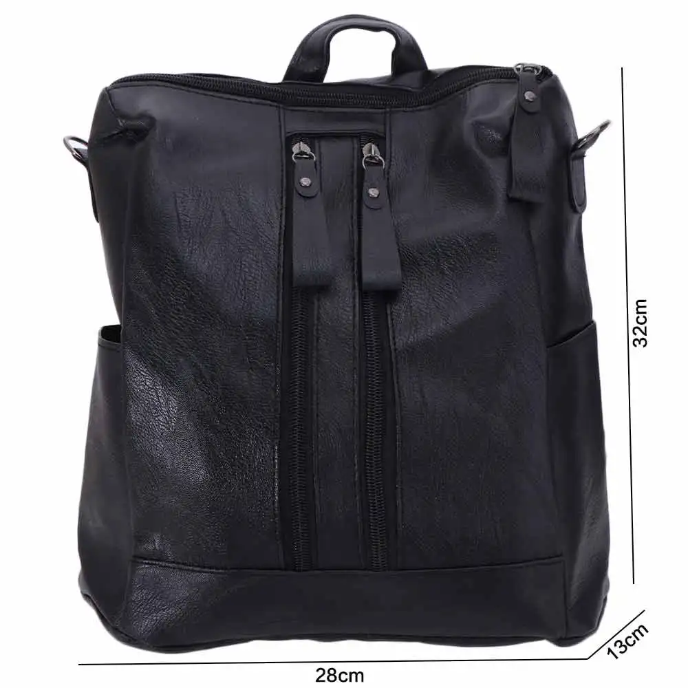 

Black Leather Backpack Soft Leather Adjustable Straps Korean Style Backpack Large Capacity Solid Color