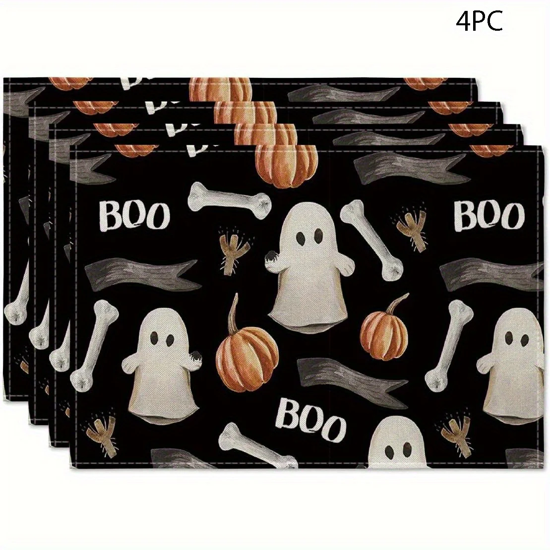 Halloween Pumpkin Jack O Lantern Black Cat Placemats Heat Resistant Stain Proof For Family Trick Treat