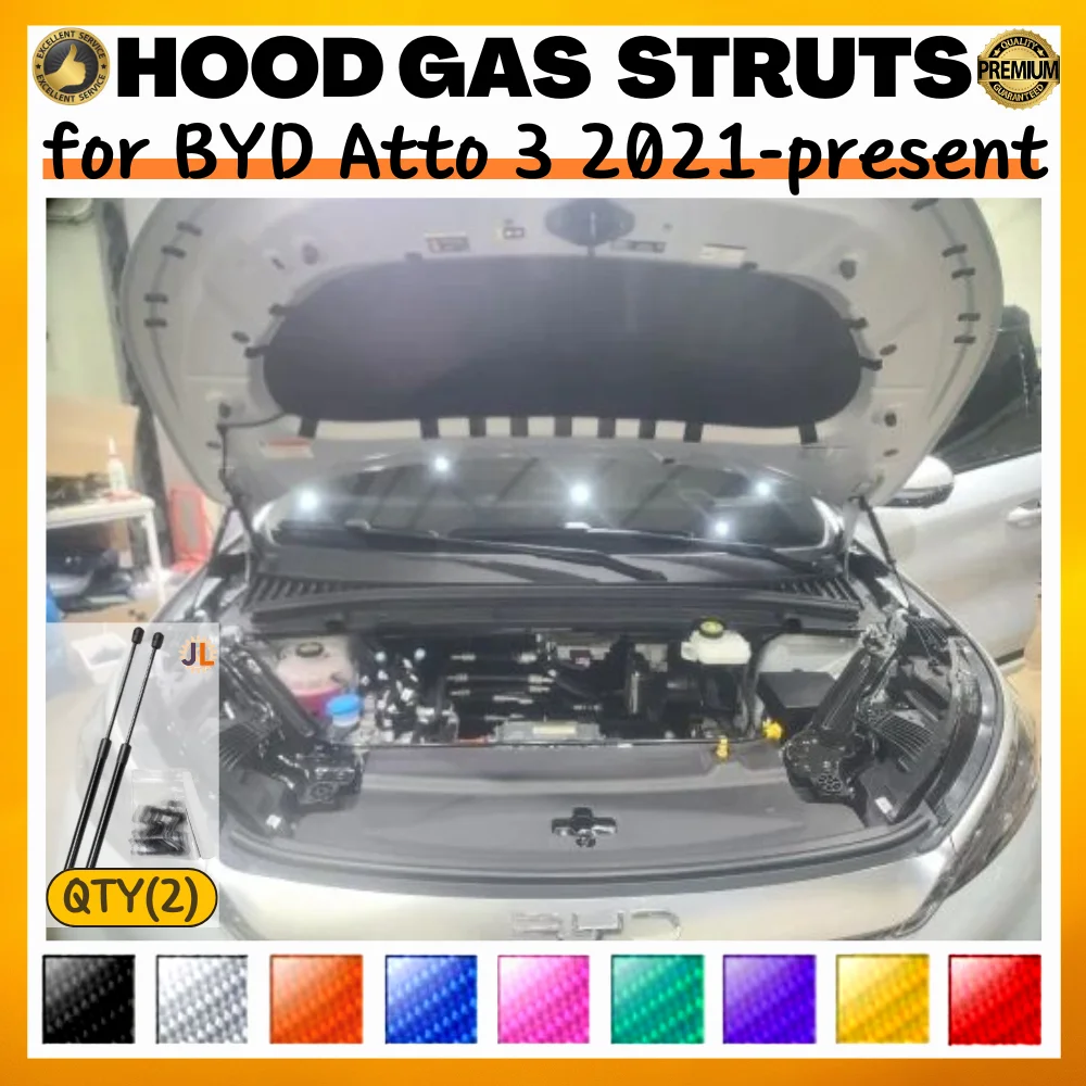 

Qty(2) Hood Struts for BYD Atto 3 2021-present RHD Version Front Bonnet Modify Gas Springs Shock Absorbers Lift Supports Dampers