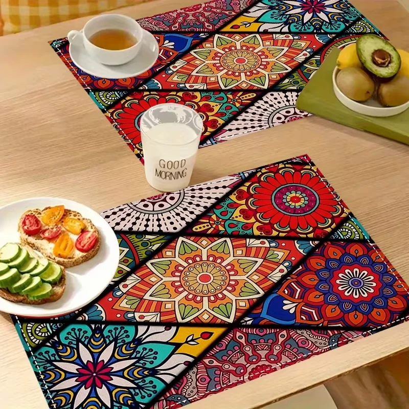 

VIKAMA Bohemian-Style Placemats Mandala Geometric Waterproof Restaurant CaféRestaurant Kitchen Decoration