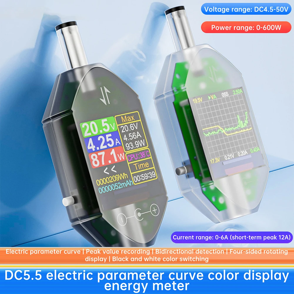 DT550 Multifunction Instrument Voltage Current Power Meter Battery Capacity Indicator CPU Temperature Time Display 4.5-50V 0-6A