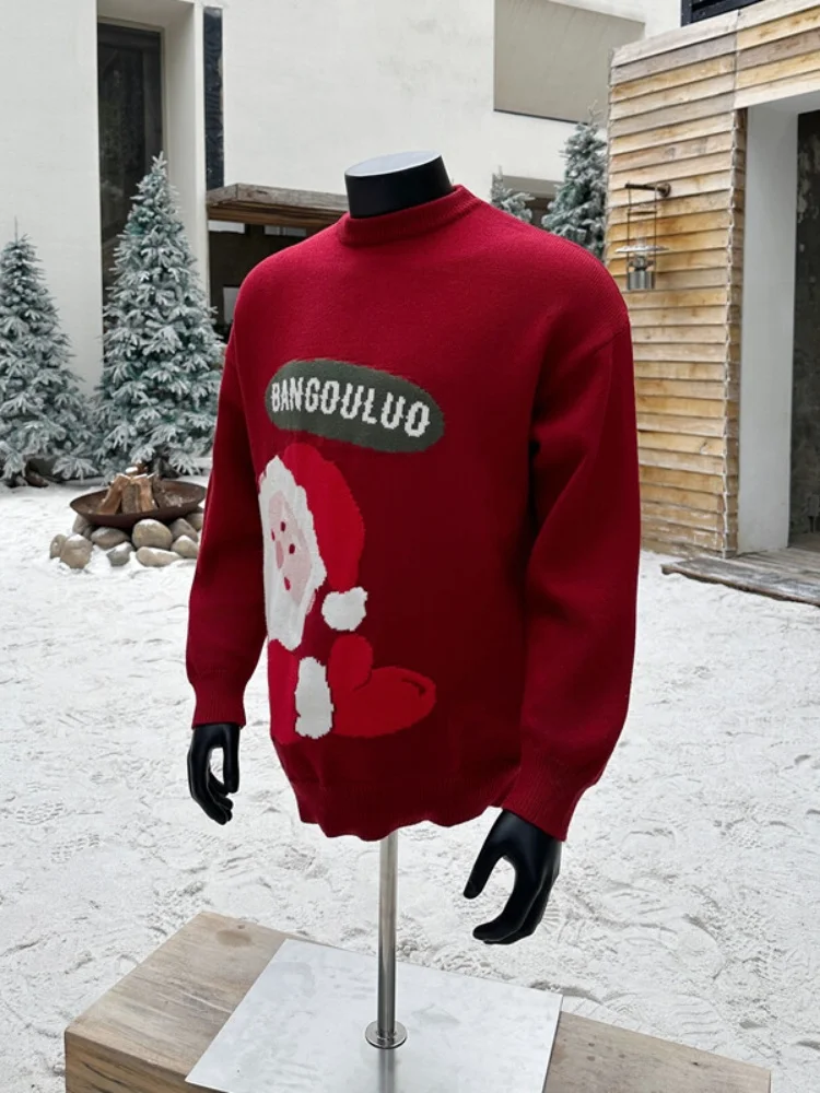 

Red Cisas Thiened Winter Men's Knitted Sweater Loose Fit Inner Wear Casual Comfortable Soft Polyester Long Sve T-irt