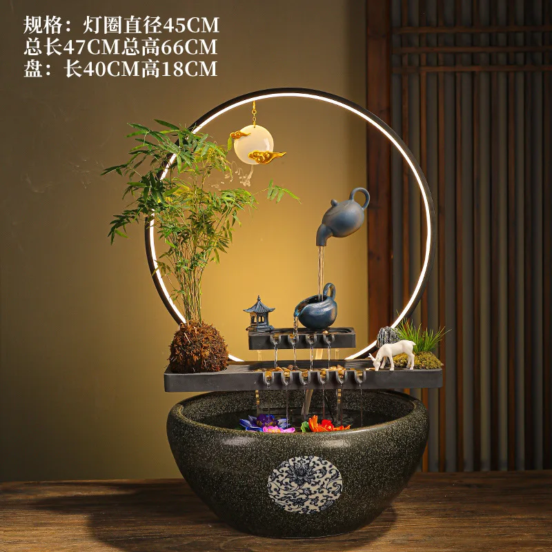 Suspended pot, flowing water circulation, fresh fortune, fountain fish tank, desktop office decoration, opening, housewarming