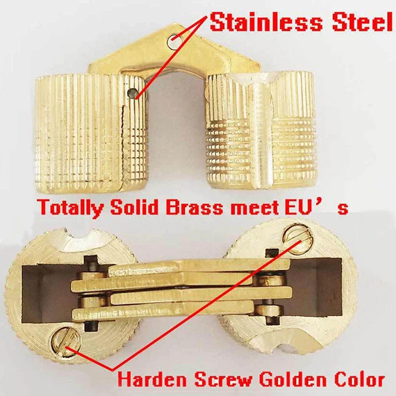 4PCS 8/10/12mm Copper Barrel Hinges Cylindrical Hidden Cabinet Concealed Invisible Brass Hinges Mount For Furniture Hardware