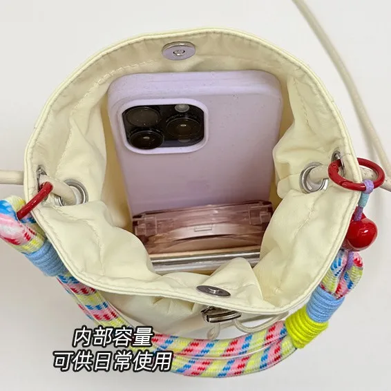 Nylon lightweight women's mobile phone bag go out simple restraint mouth pull rope loose change earphone shoulder bag