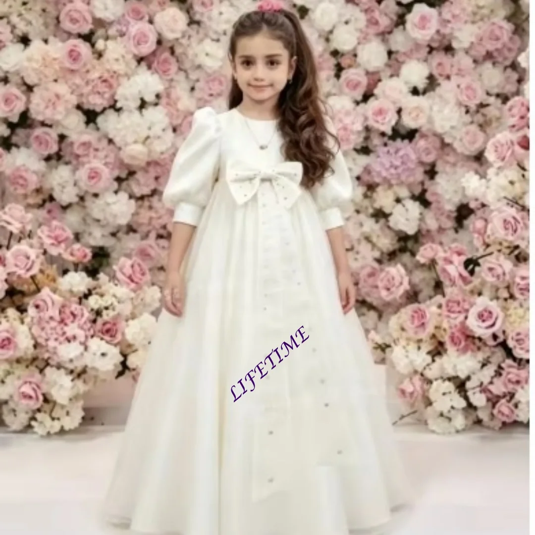 Maßgeschneidertes Einfaches Blumenmädchenkleid Hochzeit Kurzarm Kindergeburtstag Erstkommunion Abschlussball