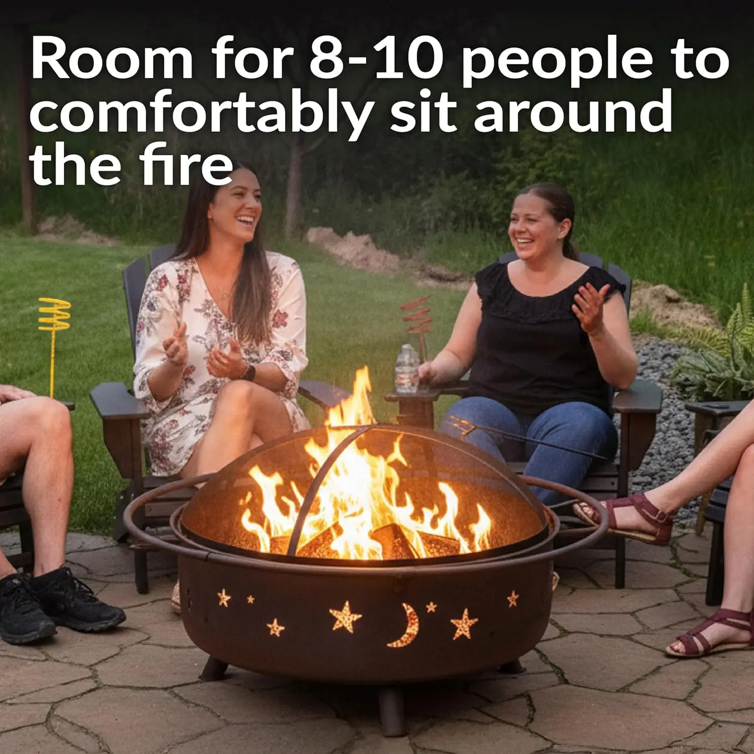 Outdoor Patio and Backyard Use, Metal, No Color Specified, Comes with Round Spark Screen, Poker, and Built-in Grate