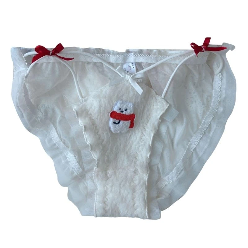Y5GC Lolitas Plush Bear Panties Women Low Waist Underwear Sweet Underpants Soft Warm Briefs Cartoon Lingerie Panties Gifts